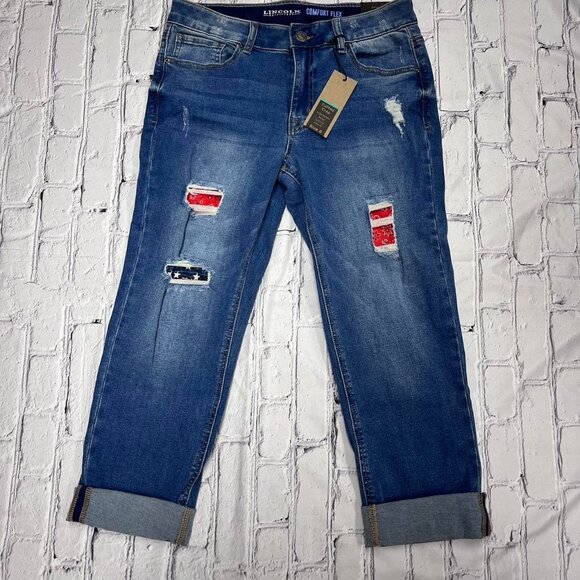 Lincoln Outfitters Blue distressed denim capri jeans with ripped details size 8 - Picture 1 of 7